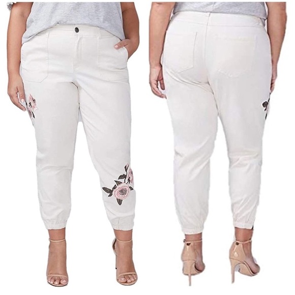 Lane Bryant Floral Embroidered Cream White Ankle Pants Jogger Plus 24 #1092184 - Picture 1 of 10